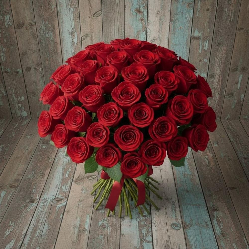 Букет 55 Красных роз Фридом в Знаменском Краснодарский край