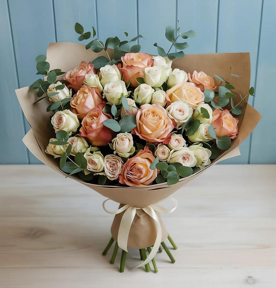 Букет цветов из: Альстромерии и Розы в Знаменском Краснодарский край