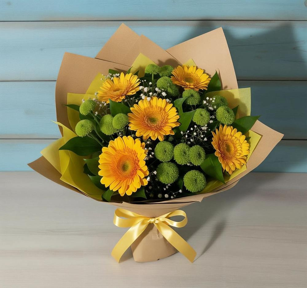 Букет цветов из: Герберы и Хризантемы в Знаменском Краснодарский край