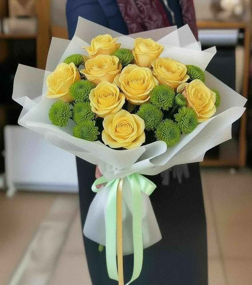 Букет цветов из: Хризантемы и Розы в Знаменском Краснодарский край