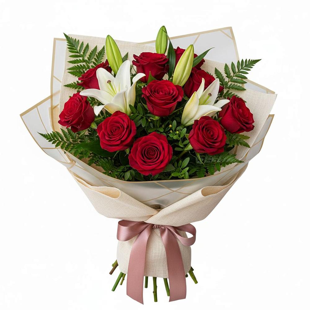 Букет цветов из: Лилии и Розы в Знаменском Краснодарский край