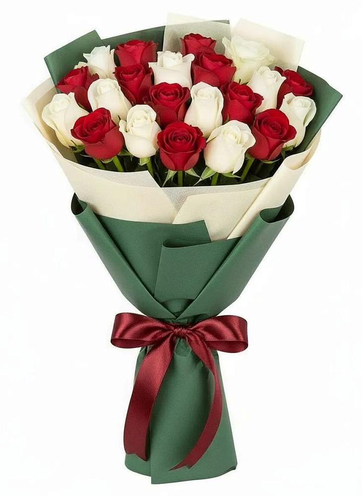 Букет Микс из красных и белых роз в Знаменском Краснодарский край