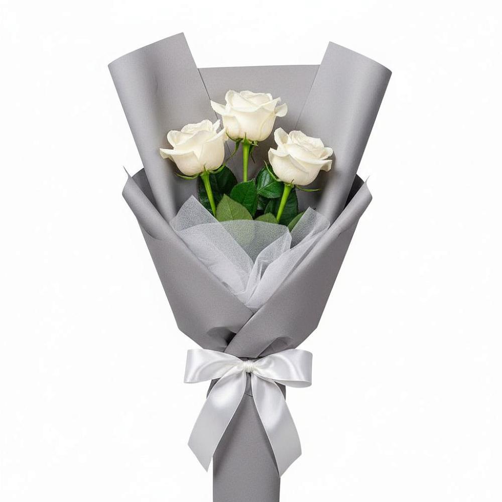 Букет 3 белые розы в Знаменском Краснодарский край