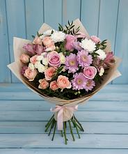 Букет цветов из:  Хризантемы, Розы и Альстромерии в Знаменском Краснодарский край
