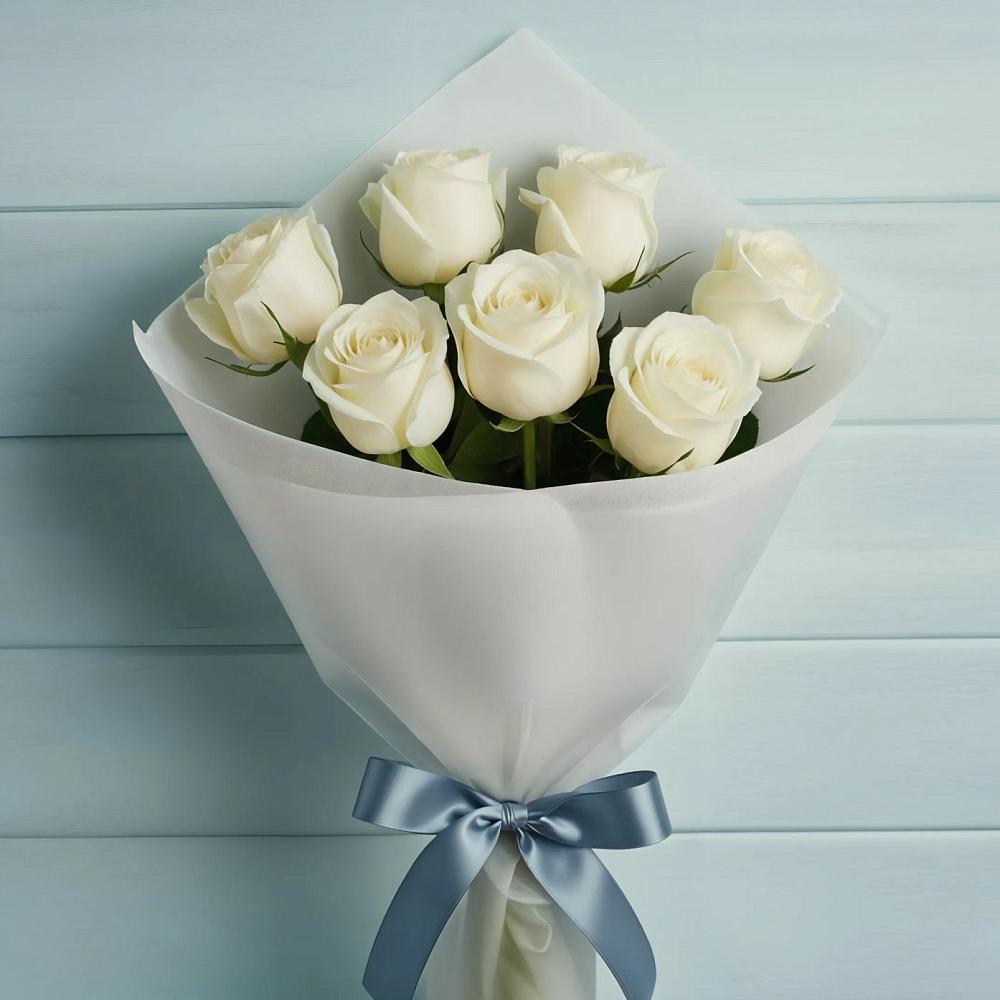 Букет 7 Белых роз Эдлесс Лав в Знаменском Краснодарский край